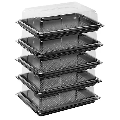 £11.55 • Buy 5 X Black Mini Rectangular Sandwich Platters + Clear Lids Cakes Buffets Party