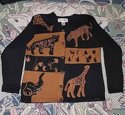 Vintage Cardigan African Animals Embroidered Women's Small B20 • $35