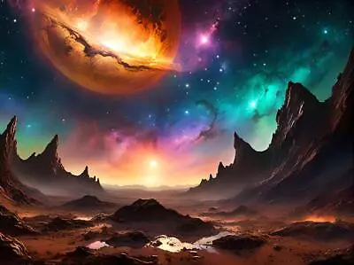 Alien Landscape Planets Stars Sun Nebula Supernova Bubble Poster Art Print • $26.99