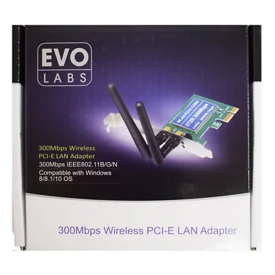 Evo Labs PCI-Express Full Height N300 WiFi Card With Detachable Antennas • £13.73