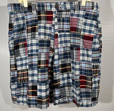 Vintage IZOD Luxury Sport Madras Patchwork Plaid Shorts Mens Size 36 Chino • $16.95