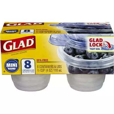 Glad Mini Round Food Storage Containers 4 Oz Plastic 8/Pack • $10.99