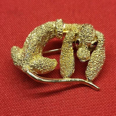 VTG Textured Gold Tone Dachshund Dog Red Rhinestone Eyes Pin Brooch • $39.95