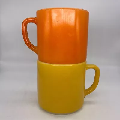 Vintage Federal Glass Yellow & Orange Coffee Mug Cup Heat Proof USA SET OF TWO • $15