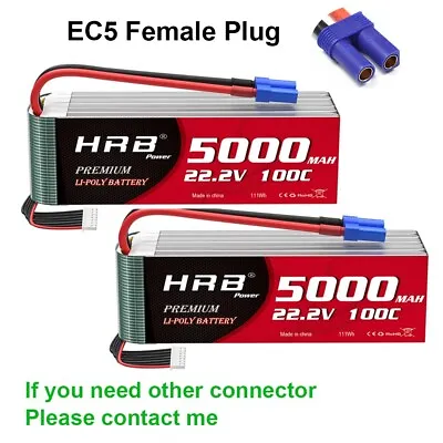 £152.50 • Buy 2pcs HRB 22.2V 6S 5000mAh EC5 100C LiPo Battery For RC Helicopter Drone Car Boat