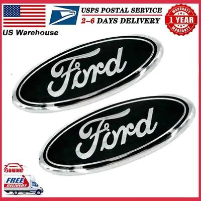 BLACK & CHROME 2005-2014 Ford F150 FRONT GRILLE/ TAILGATE 9 Inch Oval Emblem 1PC • $22.99