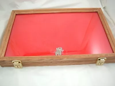 2-OAK Wooden Showcase Display Case 12 X 18  X 2  Quality Made Glass Solid Oak • $110