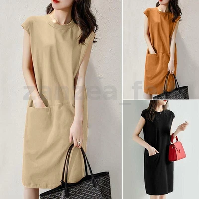 $28.90 • Buy ZANZEA Women's Short Sleeve O Neck Sundress Plain Summer Casual Maxi Dress Plus