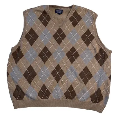 Bass Mens Argyle Sweater Vest V Neck Pullover Sleeveless Brown Blue XXL EUC • $24.99