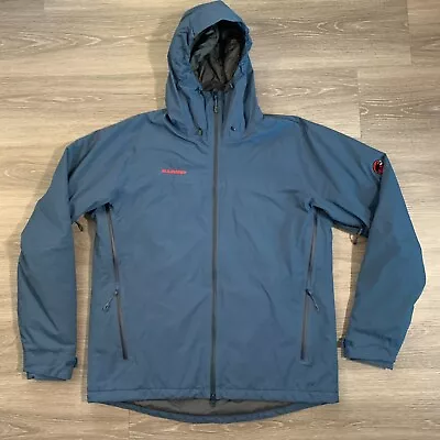 Mammut Rain Jacket Mens XL Blue Gore-Tex Full Zip Hooded Side Vented Outdoor • $79.95