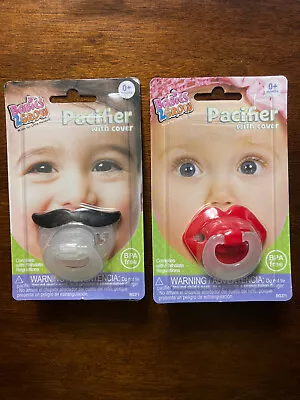 WOW! Babies 2 Grow Mustache & Red Lips Pacifier SET With Covers FAST FREE SHIP • $13.88