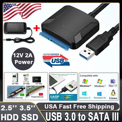 USB 3.0 To SATA III Convertor Adapter Cable For 2.5 3.5  HDD SSD Hard Drive US • $11.38