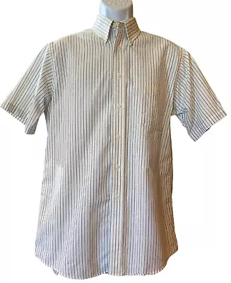 Claybrooke Mens 15 1/2 Wrinkle Free Oxford Blue Stripe On White Short Sleeve • $17.99