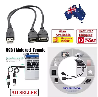 Double USB Extension Male To 2 A-Female Y Cable Cord Power Adapter Connectors • $7.99