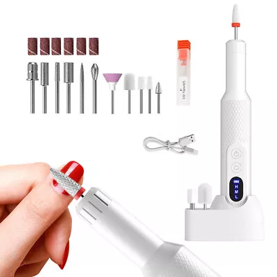 Portable Manicure Pedicure Machine W/ Rechargeable Base Electric Nail File Drill • £13.58