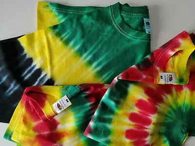 Reggae Tie Dye T-Shirts Men's Women's Rainbow Eyeball Jamaica Rasta Spiral Top • £10.50