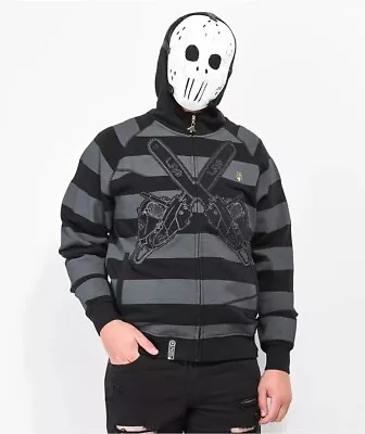 LRG Friday The 47th Hoodie Black Striped Removable Face Mask Zip Up Hoodie NWT L • $69