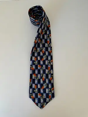 100% Silk St Michael From Marks & Spencer Navy Blue Flowers In Squares Tie • $15.52