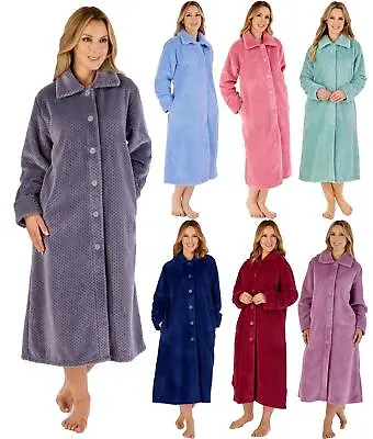 Slenderella Luxury Button Robe Soft Waffle Fleece Long Sleeve Dressing Gown • £44.99