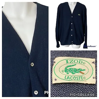 Vintage Izod Lacoste Men's Cardigan Sweater XL Acrylic V-Neck Navy Blue Grandpa • $79.99
