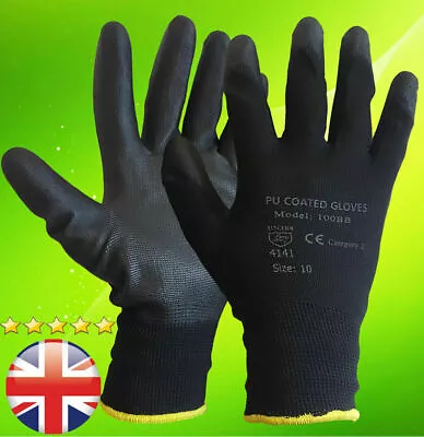 24 Pairs New Black Pu Coated Work Gloves Builders Mechanic Construction Grip Xl • £9.99