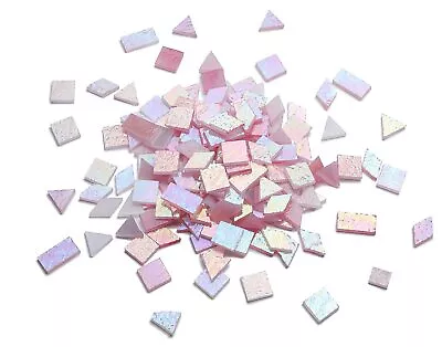 200 Pieces Iridescent Glass Mosaic Tiles For Crafts Mixed 4 Shapes Opaque Pink • $23