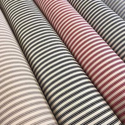 100% Cotton Cream Base Canvas Classic Striped Ticking Fabric 45  M757 • £12.50