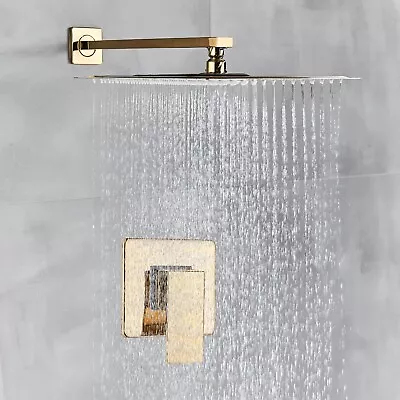 Gold Bathroom Shower Faucet Set 8-In Rainfall Shower Head System Mixer Valve • $55