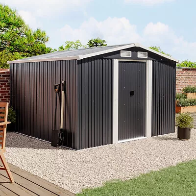 8 X 8 FT Galvanized Heavy Duty Garden Shed Apex Roof Metal Steel House Grey UK • £329.95