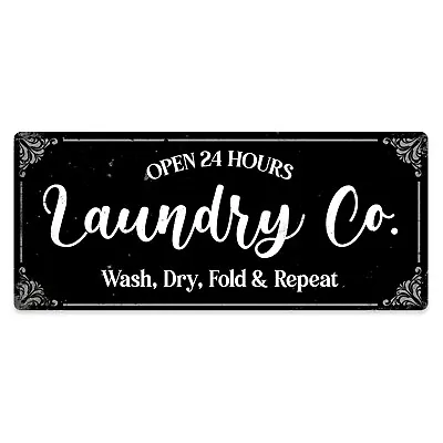 £7.99 • Buy Metal Wall Sign - Laundry Co Open 24 Hours Wash Dry Fold & Repeat Door Plaque