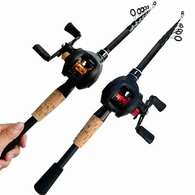 Baitcasting Fishing Rod And Reel Spinning/Casting Carbon Fiber Pole Telescopic • $69.06