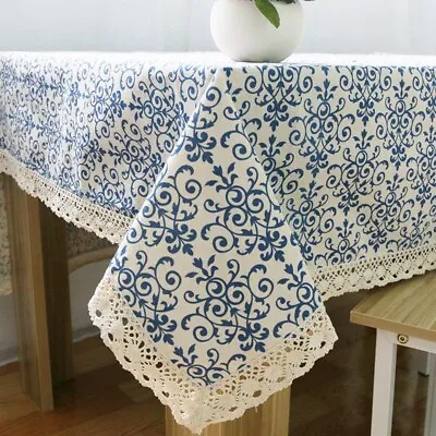 Cotton Linen Lace Tablecloth Rectangular Square Table Cloth Vintage Decor • £16.01