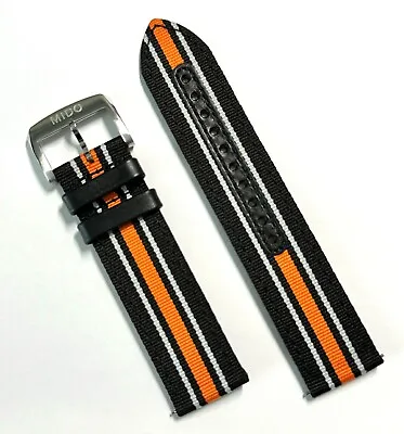 Original MIDO Ocean Star 22mm BLACK / ORANGE Nylon Cloth Fabric Watch Band Strap • $98