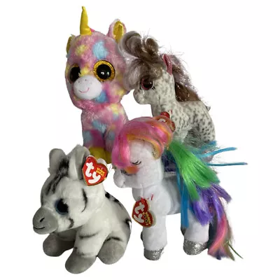 TY Beanie Boos Babies Lot X 4 Unicorn Cinnamon & Starr Horses Zebra • $44.99