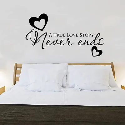 BIG True Love Never Ends Heart Quote Wall Stickers Bedroom Removable Decals DIY • £24.99