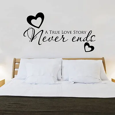 True Love Never Ends Heart Quote Wall Stickers Art Bedroom Removable Decals DIY • £4.99