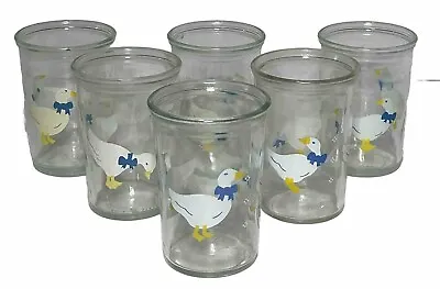 Vintage Lot Of 6 Goose With Blue Ribbon Bama Jelly Jam Jar Juice Glass • $18.99