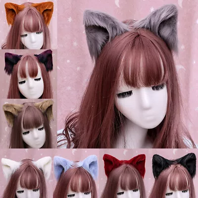 Cat Fox Ears Headband Costume Fur Anime Neko Cosplay Party Long Plush Hair Band • $2.58