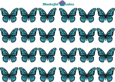 30 Blue Turquois Butterfly Edible Cup Cake Toppers Rice PaperIcing Or Precut    • £3.65