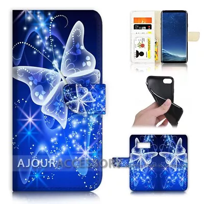 ( For Samsung S8 Plus / S8+ ) Flip Case Cover AJ21099 Blue Bling Butterfly • $12.99