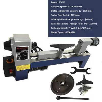 8''x12'' Variable Speed Benchtop Wood Lathe 1/3HP 500-3200RPM 1  8 TPI Spindle • $999.99