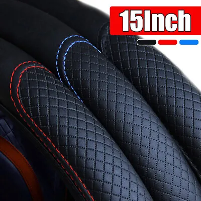 $12.60 • Buy Black Leather 15  Car Steering Wheel Cover Breathable Anti-slip Auto Accessories