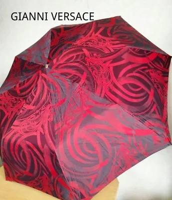 GIANNI VERSACE Vintage Folding Umbrella Open With One Touch Red Medusa • $141.92