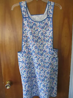 Vintage Homemade Kitchen Apron-pull-over/ties At Back Cotton/floral Print • $16.49