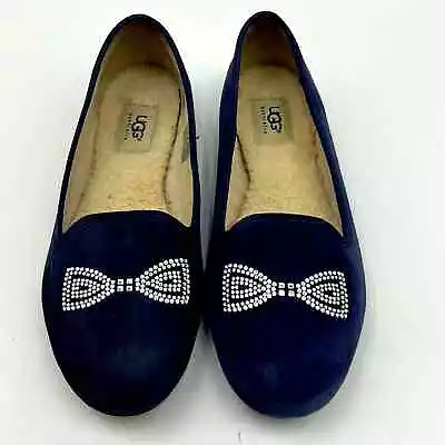 Ugg Australia Women Size 9 Alloway Crystal Bow Swarovski Blue Suede Flat Shoes • $29.99