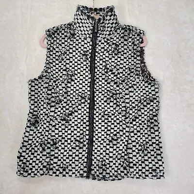 Erin London Med Women's Vest Soft Faux Fur Checkered & Satin Lined W/ Pockets • $21.55