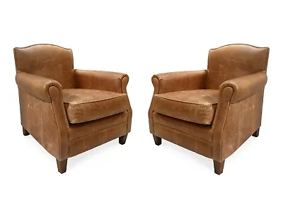 A Pair Of Vintage Leather Club Arm Chairs  In Genuine Tan Leather 'Burlington'  • £1585