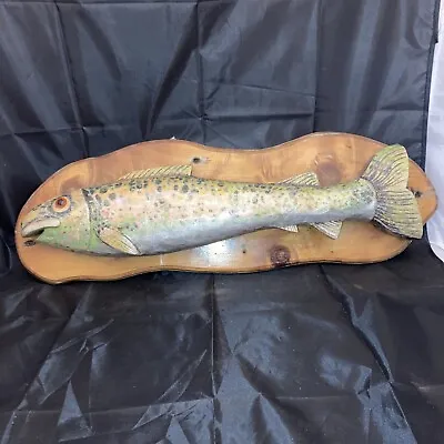 £49.99 • Buy Vintage Hand Carved Wooden Salmon On Wall Plaque  Large - 25” Fish Fishing Sport