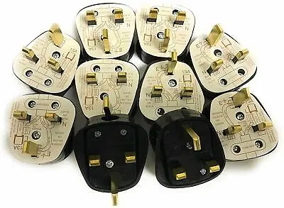 13 & 3 Amp Uk 3 Pin Fused Black White Mains Plug 3a 13a 240 V Socket Various Qty • £4.29