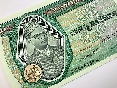 $16.50 • Buy 1977 Bank Of Zaire 5 Zaires Uncirculated Banknote Signature 4 V955